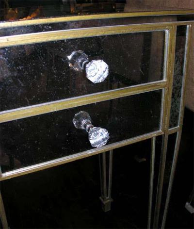 Pair of 2 Drawer Gold Trim Mirrored Nightstands
