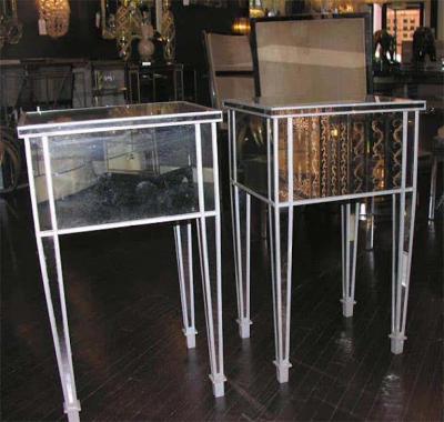 Pair of 2 Drawer Silver Trim Mirrored Nightstands