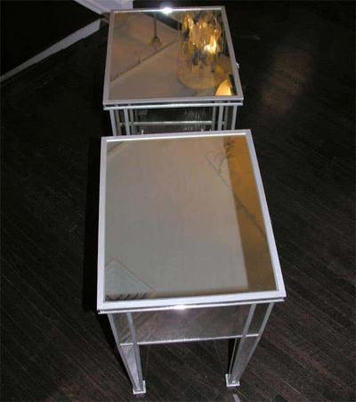 Pair of 2 Drawer Silver Trim Mirrored Nightstands