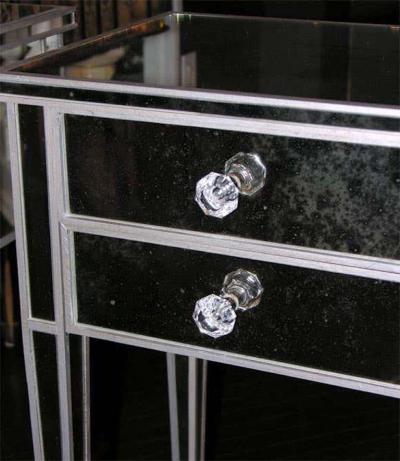 Pair of 2 Drawer Silver Trim Mirrored Nightstands