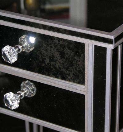 Pair of 2 Drawer Silver Trim Mirrored Nightstands