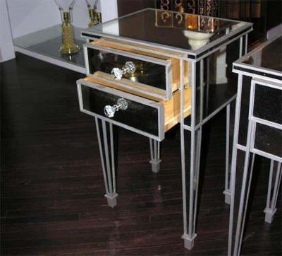 Pair of 2 Drawer Silver Trim Mirrored Nightstands