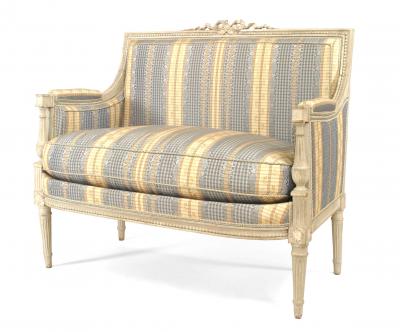 Pair of 2 French Louis XVI Striped Loveseats