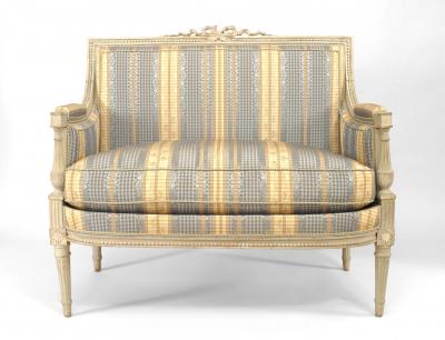 Pair of 2 French Louis XVI Striped Loveseats