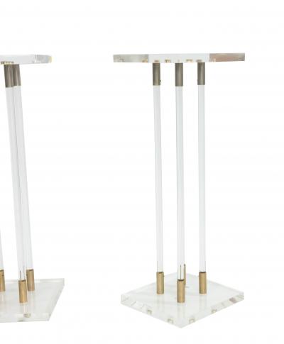 Pair of 2 Lucite Pedestals with Gilt Metal Detail