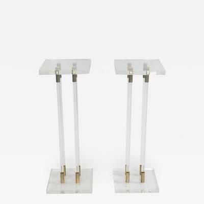 Pair of 2 Lucite Pedestals with Gilt Metal Detail