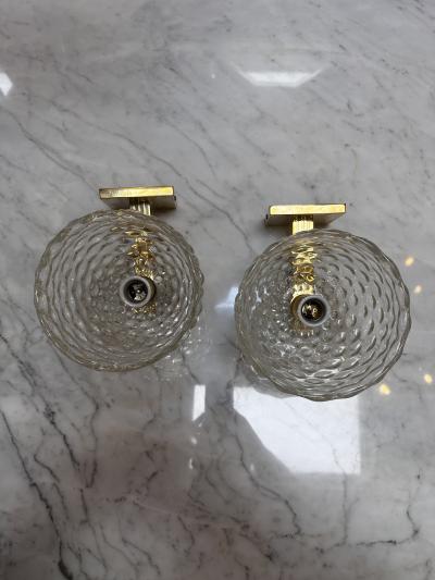 Pair of 2 Mid Century Italian Murano and Brass Wall Sconces 1960s