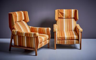 Pair of 2 Umberto Colombo Alberti Reggio Lounge Arm Chairs Orange Peach