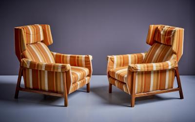 Pair of 2 Umberto Colombo Alberti Reggio Lounge Arm Chairs Orange Peach