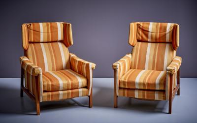 Pair of 2 Umberto Colombo Alberti Reggio Lounge Arm Chairs Orange Peach