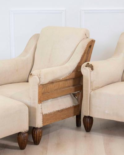 Pair of 20th Century Art Deco Club Chairs with Matching Stool To Upholster