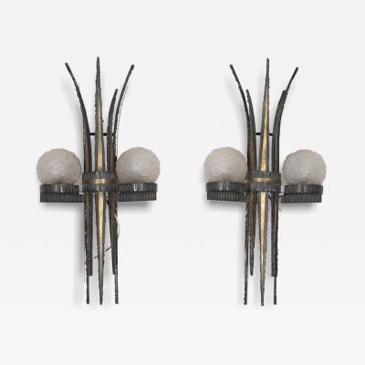 Pair of 20th Century French Brutalist Style Wall Sconces