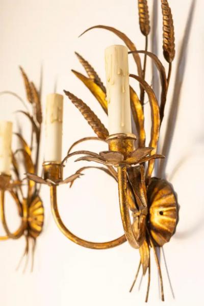 Pair of 20th Century French Gilt Metal Sconces Inspired By Coco Chanel