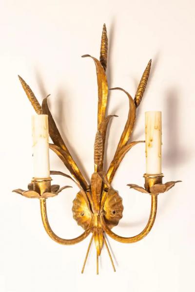Pair of 20th Century French Gilt Metal Sconces Inspired By Coco Chanel