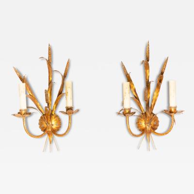 Pair of 20th Century French Gilt Metal Sconces Inspired By Coco Chanel