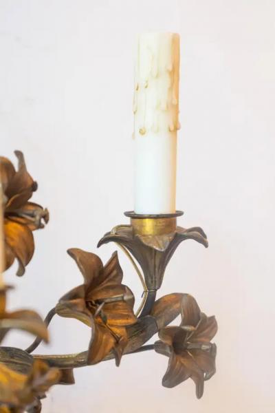 Pair of 20th Century French Gilt T le Floral Sconces