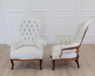 Pair of 20th Century French High Back Chairs Ready to Upholster
