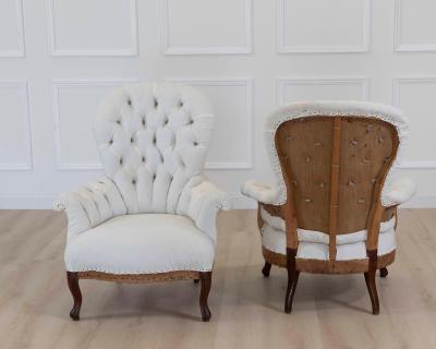 Pair of 20th Century French High Back Chairs Ready to Upholster