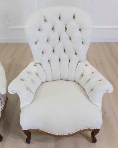 Pair of 20th Century French High Back Chairs Ready to Upholster