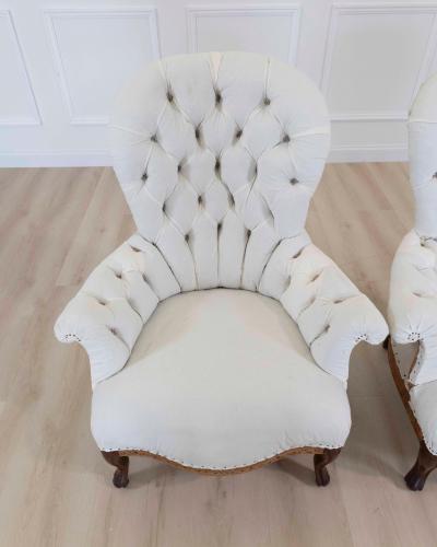 Pair of 20th Century French High Back Chairs Ready to Upholster