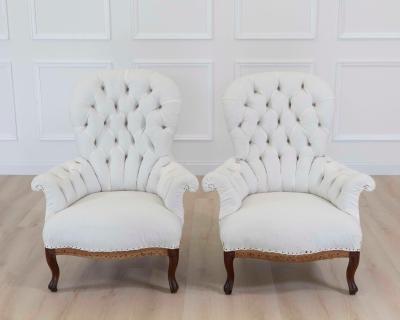 Pair of 20th Century French High Back Chairs Ready to Upholster