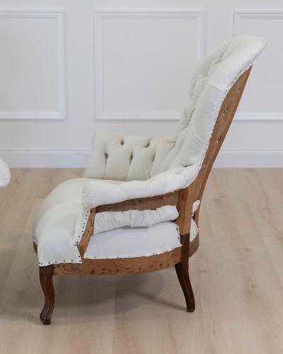 Pair of 20th Century French High Back Chairs Ready to Upholster