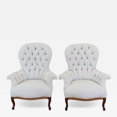 Pair of 20th Century French High Back Chairs Ready to Upholster