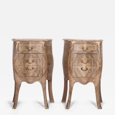 Pair of 20th Century Italian Bleached Marquetry Bedside Commodes