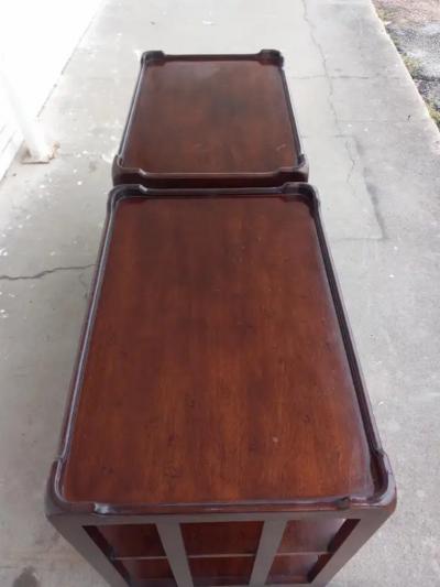 Pair of 20th Century Mahogany Rolling Side Cabinets