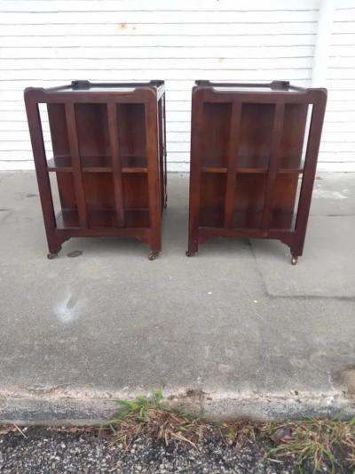Pair of 20th Century Mahogany Rolling Side Cabinets