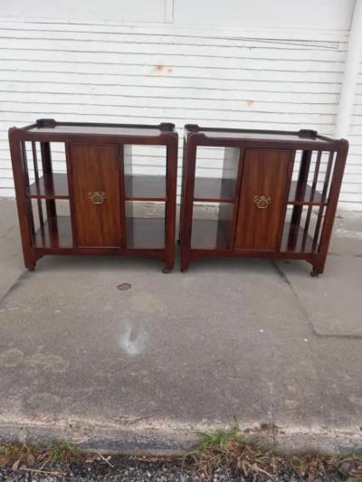Pair of 20th Century Mahogany Rolling Side Cabinets