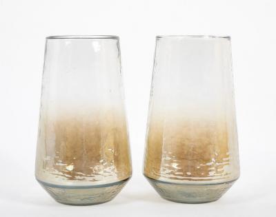 Pair of 20th Century Tapered Baluster Form Mottled Glass Vases