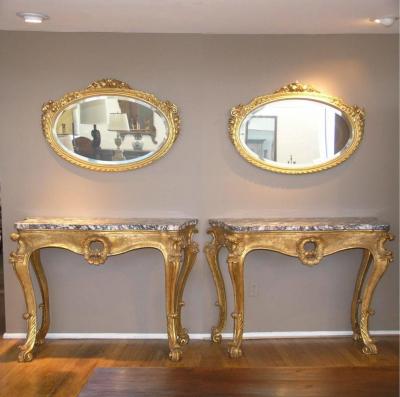 Pair of 24 Karat Giltwood Mirrors