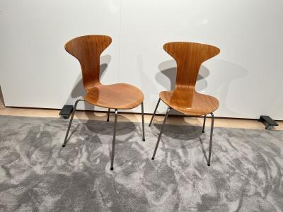 Pair of 3105 Mosquito Chairs by Arne Jacobsen F Hansen Teak Denmark 1950s