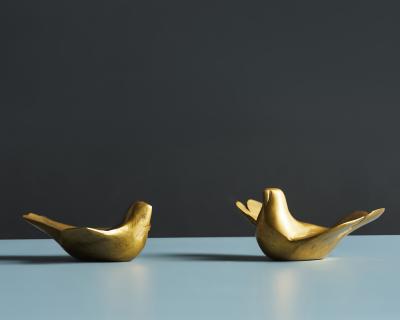 Pair of Abstract Minimalist Cast Bronze Bird Sculptures Greece c 1960