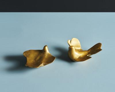Pair of Abstract Minimalist Cast Bronze Bird Sculptures Greece c 1960