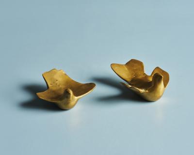 Pair of Abstract Minimalist Cast Bronze Bird Sculptures Greece c 1960
