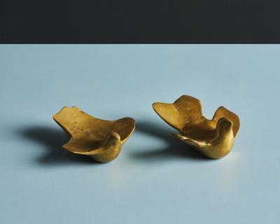 Pair of Abstract Minimalist Cast Bronze Bird Sculptures Greece c 1960