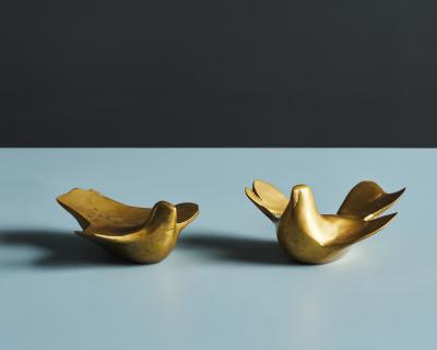 Pair of Abstract Minimalist Cast Bronze Bird Sculptures Greece c 1960