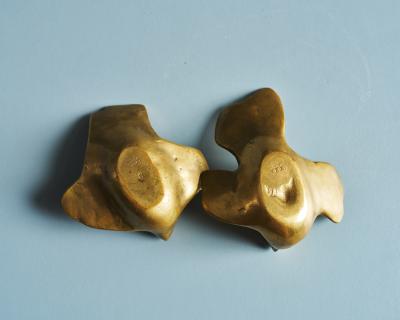 Pair of Abstract Minimalist Cast Bronze Bird Sculptures Greece c 1960