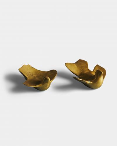 Pair of Abstract Minimalist Cast Bronze Bird Sculptures Greece c 1960
