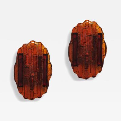 Pair of Abstract Orange Glass Wall Sconces