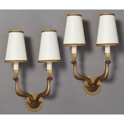 Pair of Abstracted Bird Bronze Sconces Italy 1960s