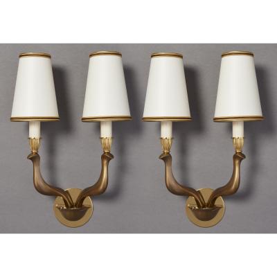 Pair of Abstracted Bird Bronze Sconces Italy 1960s