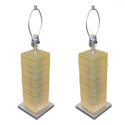 Pair of Acrylic and Chrome Lamps