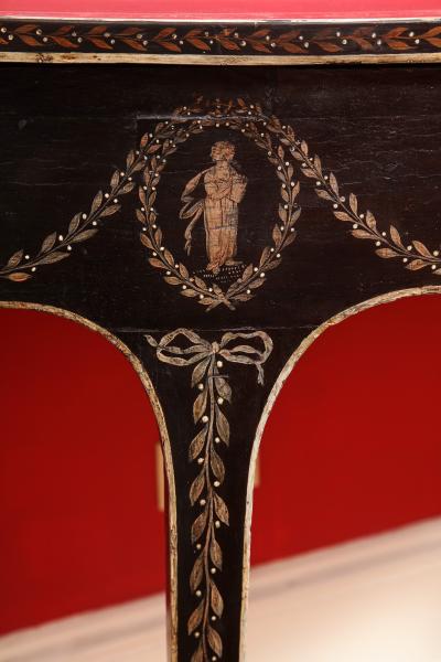 Pair of Adam Period Polychrome Papier Mache Japanned D shaped Pier Tables