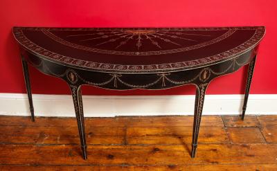 Pair of Adam Period Polychrome Papier Mache Japanned D shaped Pier Tables