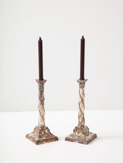 Pair of Adam Style Silver Candlesticks