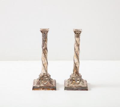 Pair of Adam Style Silver Candlesticks