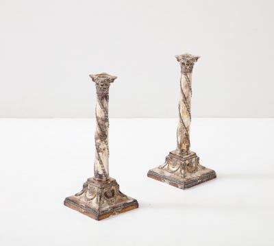 Pair of Adam Style Silver Candlesticks